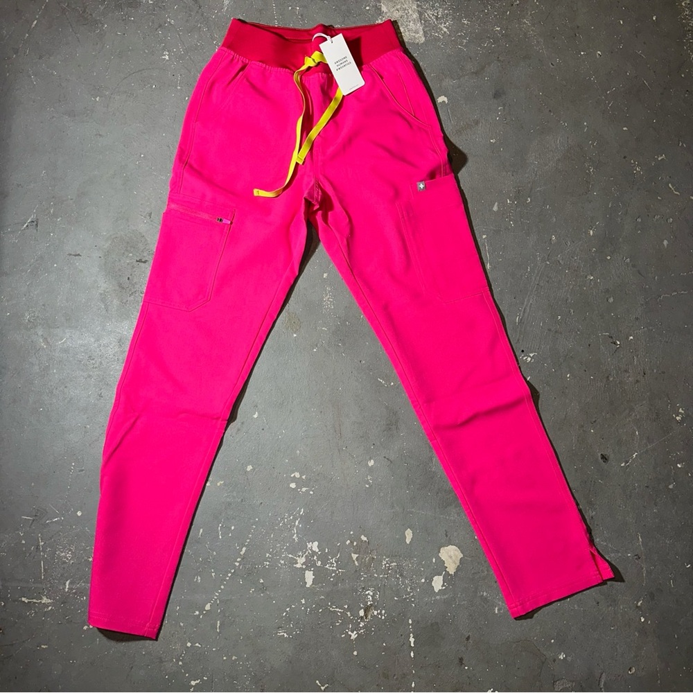 Figs Pink Track Pants with Yellow Drawstring